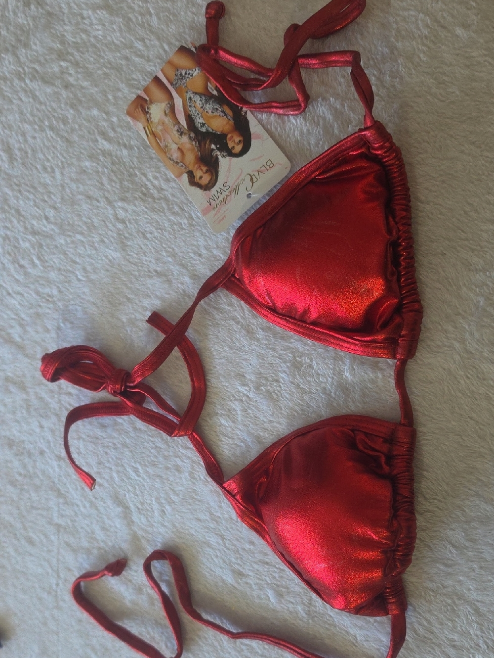 BLVD Shimmer Red Triangle Bikini Top